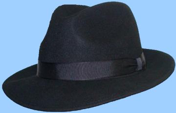 Black Fedoras with a snap brim.